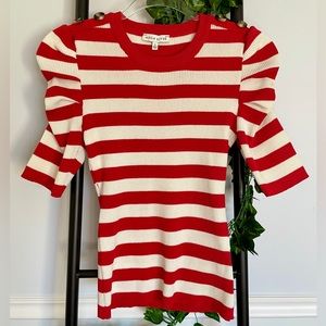 Anthropologie Moon River Striped Top w/ Button Shoulder Detail, Sz S, Red+White